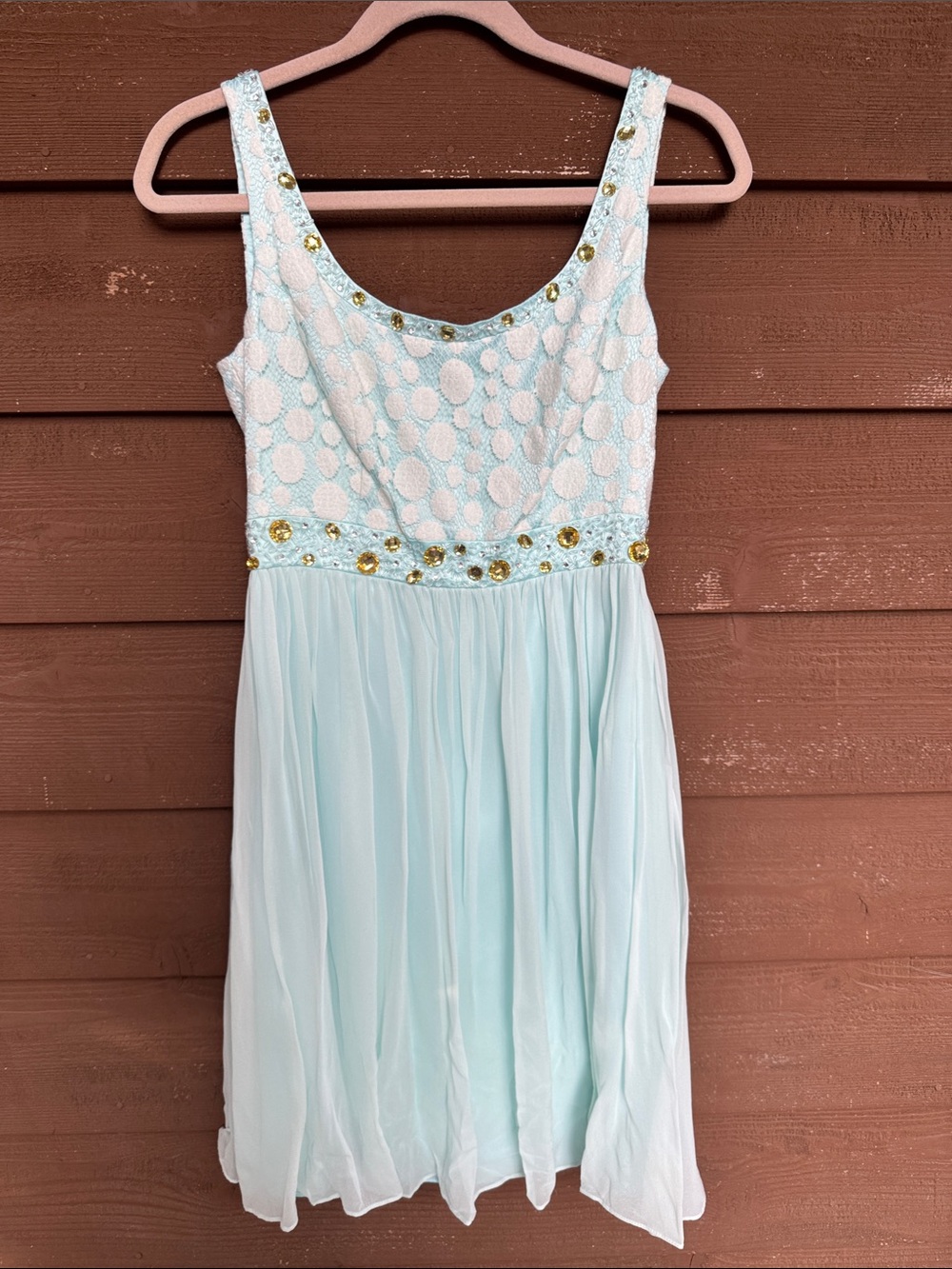 ANTONIO MELANI Light Blue Silk Dress with Beaded Accents size 2